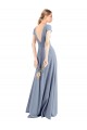 Fournisseurs de Bleu fumée Fourreau Col V Crêpe Stretch Longue Robes demoiselle d'honneur / Robes de bal