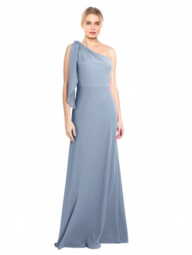 Fournisseurs de Bleu fumée Fourreau Crêpe Stretch Longue Formelles Robes demoiselle d'honneur / Robes de soirée / Robes de bal