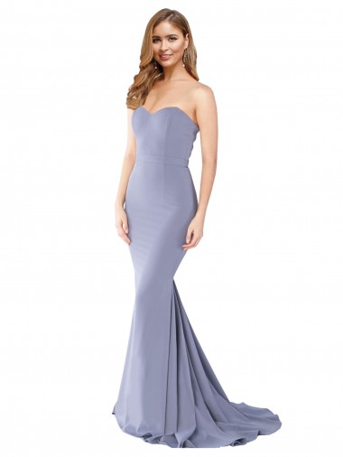 Fournisseurs de Bleu fumée Sirène Sans bretelle Crêpe Stretch Longue Formelles Robes demoiselle d'honneur / Robes de soirée / Robes de bal