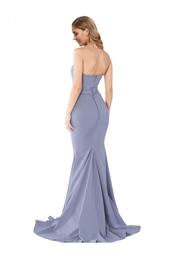 Fournisseurs de Bleu fumée Sirène Sans bretelle Crêpe Stretch Longue Formelles Robes demoiselle d'honneur / Robes de soirée / Robes de bal