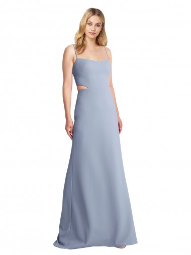 Fournisseurs de Bleu fumée Trapèze Bretelles spaghetti Scoop Crêpe Stretch Longue Robes demoiselle d'honneur / Robes de bal