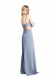Fournisseurs de Bleu fumée Trapèze Bretelles spaghetti Scoop Crêpe Stretch Longue Robes demoiselle d'honneur / Robes de bal