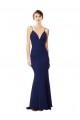 Fournisseurs de Bleu marine Sirène Bretelles spaghetti Col V Crêpe Stretch Longue Formelles Robes demoiselle d'honneur / Robes de soirée / Robes de bal