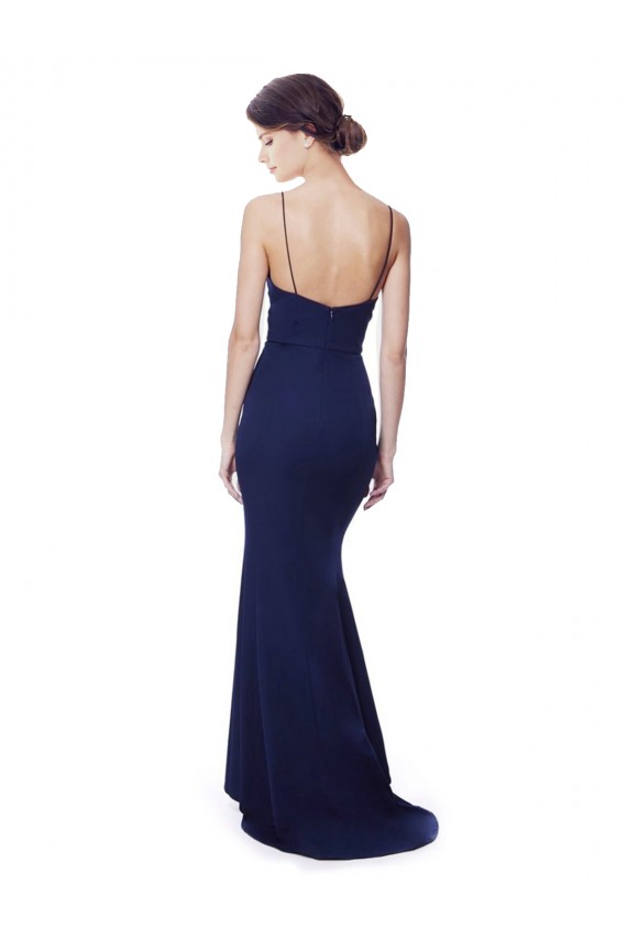 Fournisseurs de Bleu marine Sirène Bretelles spaghetti Col V Crêpe Stretch Longue Formelles Robes demoiselle d'honneur / Robes de soirée / Robes de bal