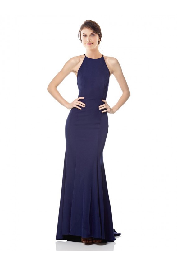Fournisseurs de Bleu marine Sirène Licou Col Haut Crêpe Stretch Longue Formelles Robes demoiselle d'honneur / Robes de soirée / Robes de bal