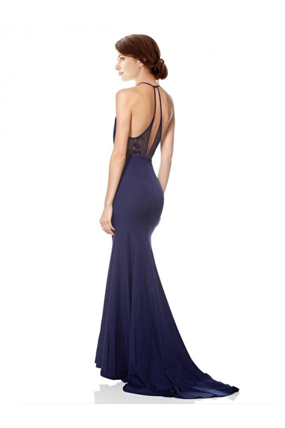Fournisseurs de Bleu marine Sirène Licou Col Haut Crêpe Stretch Longue Formelles Robes demoiselle d'honneur / Robes de soirée / Robes de bal