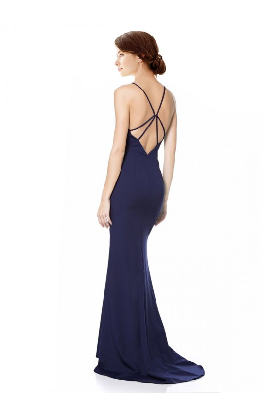 Fournisseurs de Bleu marine Sirène Licou Col Haut Crêpe Stretch Longue Formelles Robes demoiselle d'honneur / Robes de soirée / Robes de bal