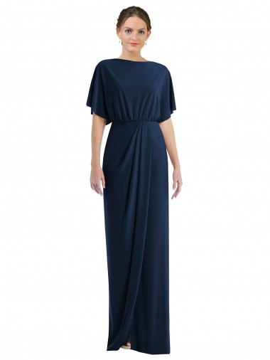 Fournisseurs de Bleu marine foncé Fourreau Bateau Spandex Longue Robes demoiselle d'honneur / Robes de bal