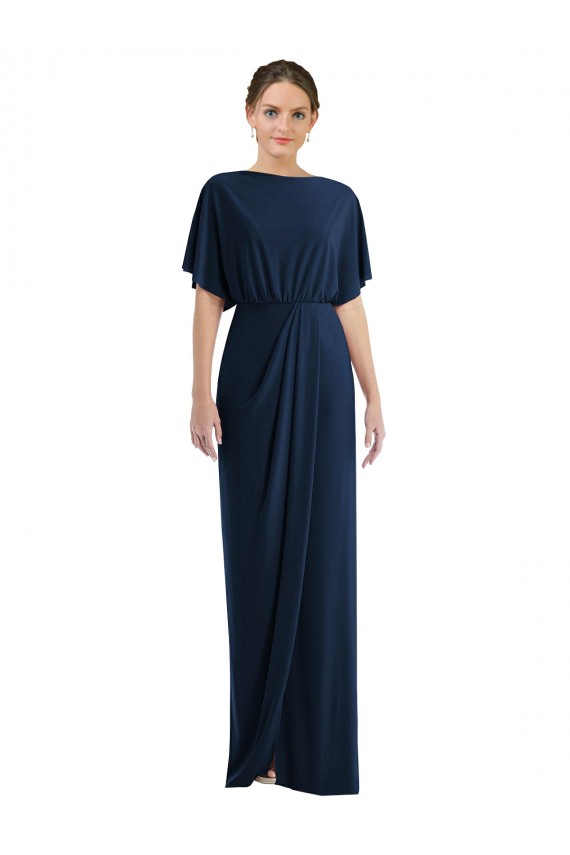 Fournisseurs de Bleu marine foncé Fourreau Bateau Spandex Longue Robes demoiselle d'honneur / Robes de bal