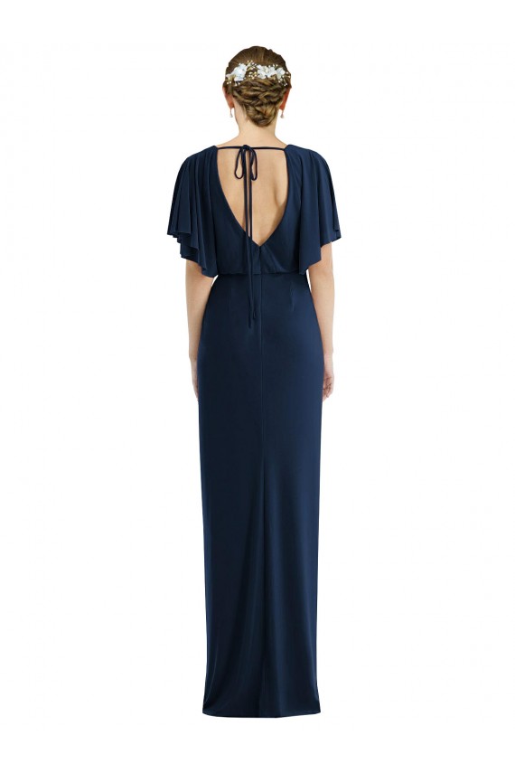 Fournisseurs de Bleu marine foncé Fourreau Bateau Spandex Longue Robes demoiselle d'honneur / Robes de bal