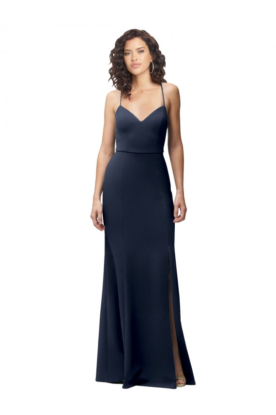 Fournisseurs de Bleu marine foncé Fourreau Bretelles spaghetti Crêpe Stretch Longue Formelles Robes demoiselle d'honneur / Robes de soirée / Robes de bal