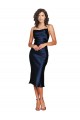 Fournisseurs de Bleu marine foncé Fourreau Bretelles spaghetti midi Satiné Soyeux Courte Robes demoiselle d'honneur / Robes de soirée / Robes de cocktail