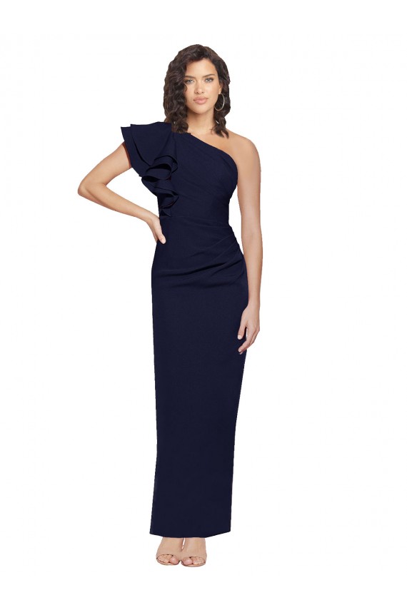 Fournisseurs de Bleu marine foncé Fourreau Crêpe Stretch Longue Formelles Robes demoiselle d'honneur / Robes de soirée / Robes de bal