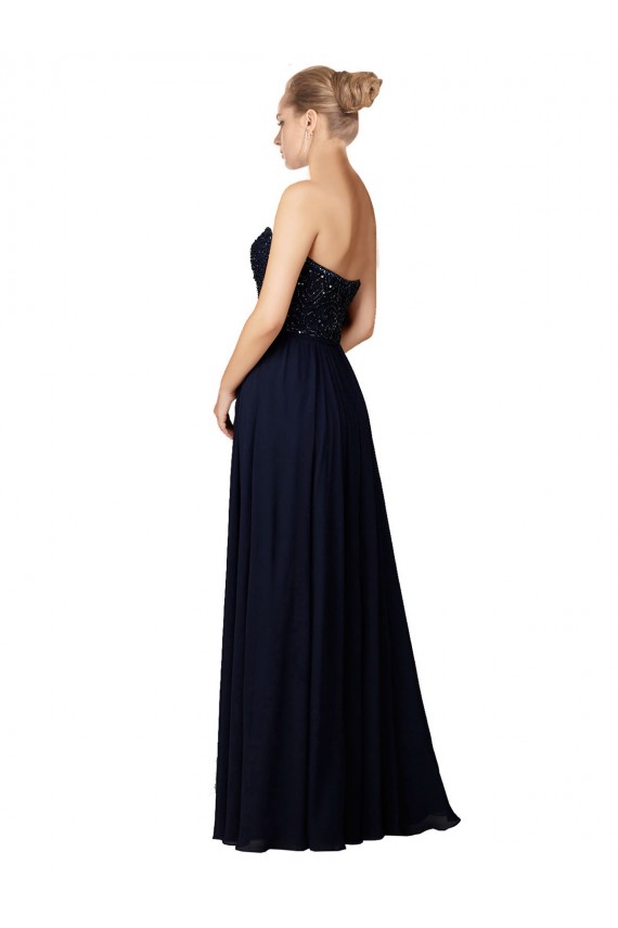 Fournisseurs de Bleu marine foncé Fourreau Mousseline Longue Robes demoiselle d'honneur