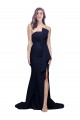 Fournisseurs de Bleu marine foncé Fourreau Sans bretelle Balayage train Crêpe Stretch Longue Robes demoiselle d'honneur / Robes de bal