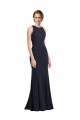 Fournisseurs de Bleu marine foncé Fourreau Scoop Col Haut Crêpe Stretch Longue Robes demoiselle d'honneur / Robes de bal