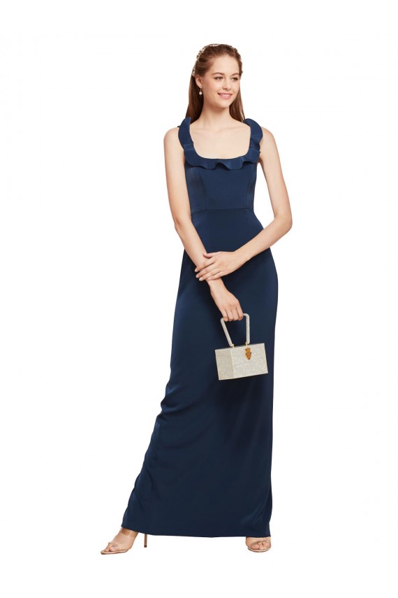 Fournisseurs de Bleu marine foncé Fourreau Scoop Crêpe Stretch Longue Formelles Robes demoiselle d'honneur / Robes de soirée / Robes de bal