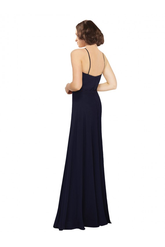 Fournisseurs de Bleu marine foncé Fourreau Scoop Mousseline Longue Robes demoiselle d'honneur