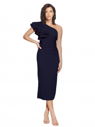 Fournisseurs de Bleu marine foncé Fourreau midi Crêpe Stretch Courte Robes demoiselle d'honneur / Robes de soirée / Robes de cocktail
