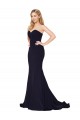 Fournisseurs de Bleu marine foncé Sirène Col Haut Balayage train Crêpe Stretch Longue Formelles Robes demoiselle d'honneur / Robes de soirée / Robes de bal