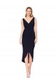 Fournisseurs de Bleu marine foncé Sirène Col V Crêpe Stretch Courte Asymétrique Robes demoiselle d'honneur / Robes de soirée / Robes de cocktail