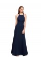 Fournisseurs de Bleu marine foncé Sirène Licou Col Haut Mousseline Longue Robes demoiselle d'honneur / Robes de bal
