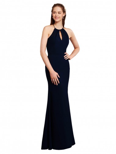 Fournisseurs de Bleu marine foncé Sirène Licou Mousseline Longue Robes demoiselle d'honneur