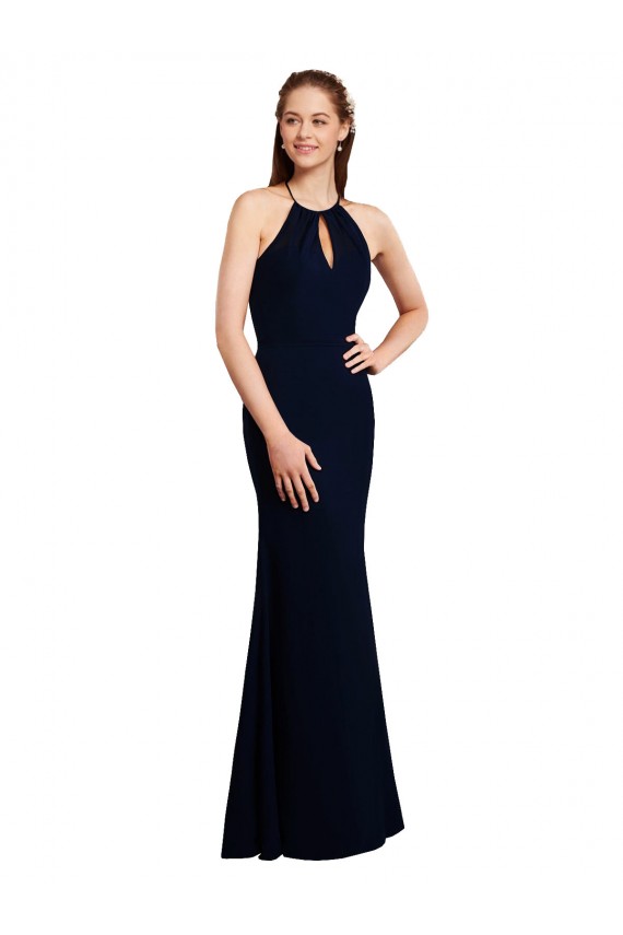 Fournisseurs de Bleu marine foncé Sirène Licou Mousseline Longue Robes demoiselle d'honneur