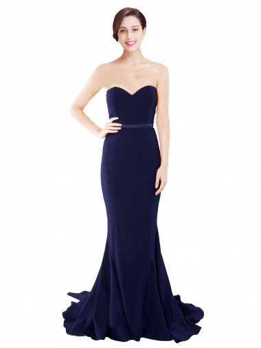 Fournisseurs de Bleu marine foncé Sirène Sans bretelle Balayage train Crêpe Stretch Longue Robes demoiselle d'honneur / Robes de bal