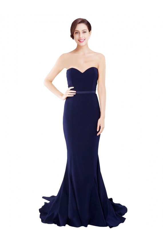 Fournisseurs de Bleu marine foncé Sirène Sans bretelle Balayage train Crêpe Stretch Longue Robes demoiselle d'honneur / Robes de bal
