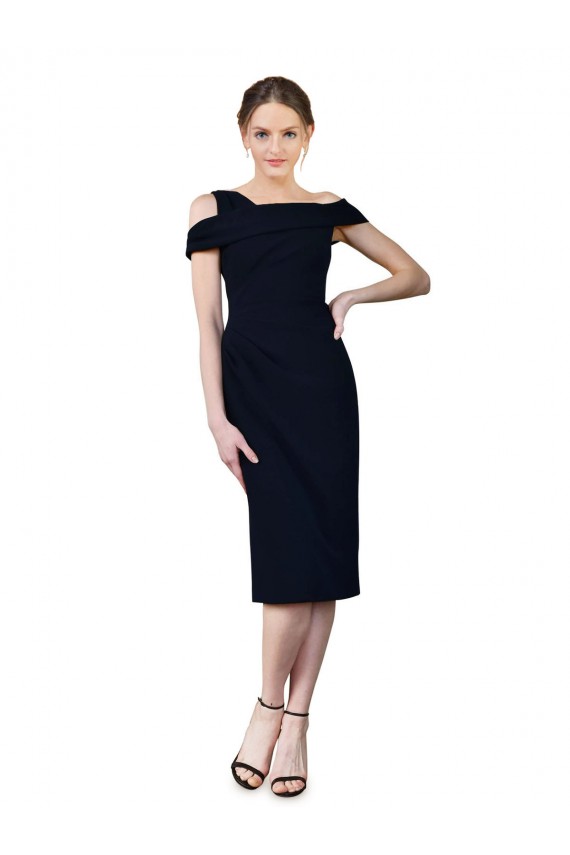 Fournisseurs de Bleu marine foncé Sirène Épaule Dénudée Crêpe Stretch Courte Robes demoiselle d'honneur / Robes de soirée / Robes de cocktail