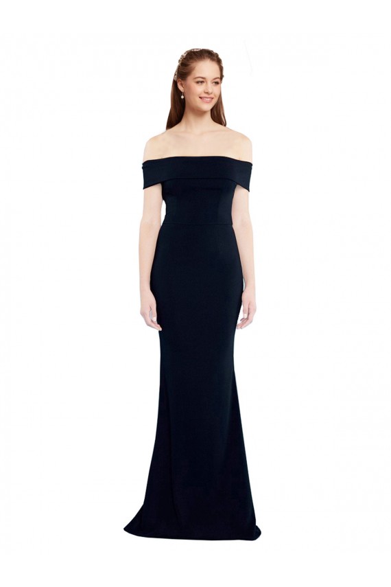 Fournisseurs de Bleu marine foncé Sirène Épaule Dénudée Crêpe Stretch Longue Formelles Robes demoiselle d'honneur / Robes de soirée / Robes de bal