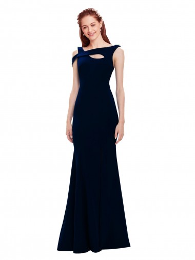 Fournisseurs de Bleu marine foncé Sirène Épaule Dénudée Crêpe Stretch Longue Formelles Robes demoiselle d'honneur / Robes de soirée / Robes de bal