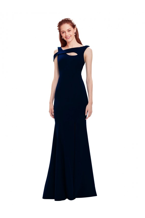 Fournisseurs de Bleu marine foncé Sirène Épaule Dénudée Crêpe Stretch Longue Formelles Robes demoiselle d'honneur / Robes de soirée / Robes de bal