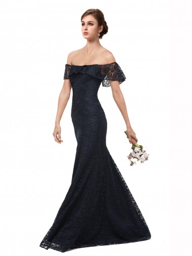 Fournisseurs de Bleu marine foncé Sirène Épaule Dénudée Dentelle Longue Robes demoiselle d'honneur / Robes de bal