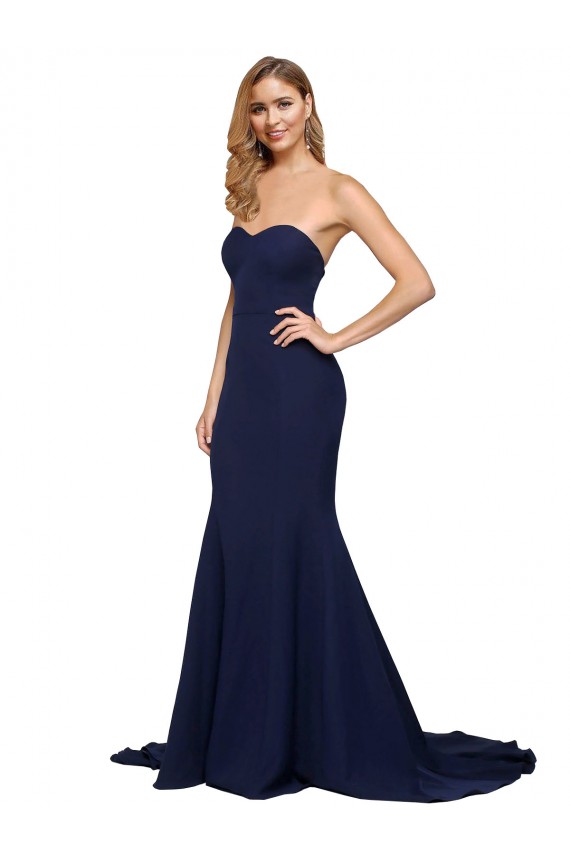 Fournisseurs de Bleu marine foncé Trapèze Balayage train Crêpe Stretch Longue Formelles Robes demoiselle d'honneur / Robes de soirée / Robes de bal