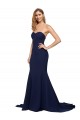 Fournisseurs de Bleu marine foncé Trapèze Balayage train Crêpe Stretch Longue Formelles Robes demoiselle d'honneur / Robes de soirée / Robes de bal