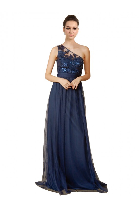 Fournisseurs de Bleu marine foncé Trapèze Balayage train Tulle Longue Robes demoiselle d'honneur