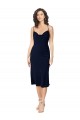 Fournisseurs de Bleu marine foncé Trapèze Bretelles spaghetti midi Satiné Soyeux Courte Robes demoiselle d'honneur / Robes de soirée / Robes de cocktail