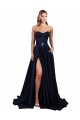 Fournisseurs de Bleu marine foncé Trapèze Col Haut Crêpe Stretch Longue Formelles Robes demoiselle d'honneur / Robes de soirée / Robes de bal