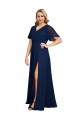 Fournisseurs de Bleu marine foncé Trapèze Col V Mousseline Longue Formelles Robes demoiselle d'honneur / Robes de soirée / Robes de bal