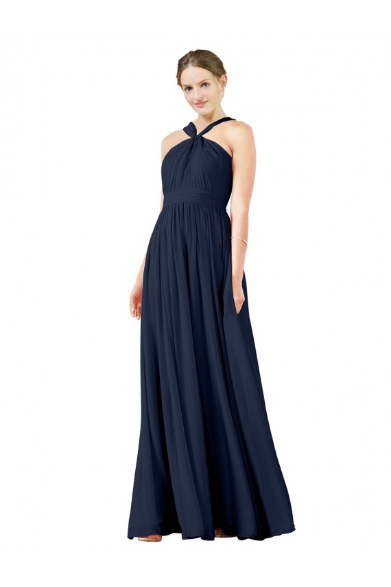 Fournisseurs de Bleu marine foncé Trapèze Col V Mousseline Longue Robes demoiselle d'honneur