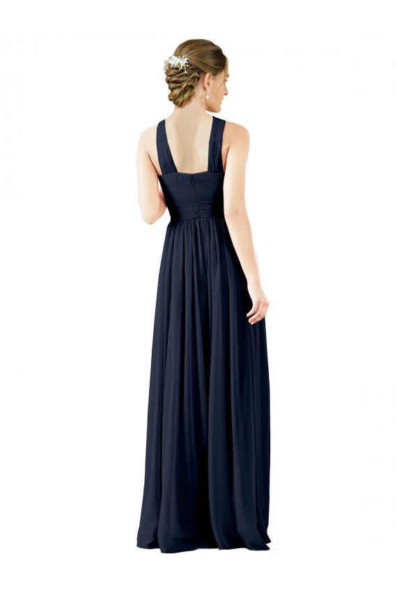 Fournisseurs de Bleu marine foncé Trapèze Col V Mousseline Longue Robes demoiselle d'honneur