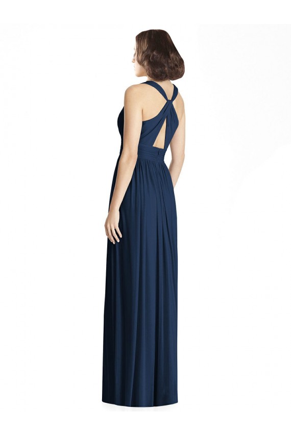 Fournisseurs de Bleu marine foncé Trapèze Col V Mousseline Longue Robes demoiselle d'honneur