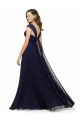 Fournisseurs de Bleu marine foncé Trapèze Col V Mousseline Longue Robes demoiselle d'honneur