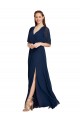 Fournisseurs de Bleu marine foncé Trapèze Col V Mousseline Longue Robes demoiselle d'honneur