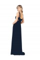 Fournisseurs de Bleu marine foncé Trapèze Col V Mousseline Longue Robes demoiselle d'honneur
