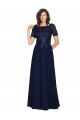 Fournisseurs de Bleu marine foncé Trapèze Col rond Mousseline Longue Robes demoiselle d'honneur / Robes de bal