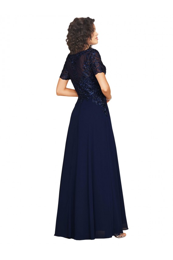 Fournisseurs de Bleu marine foncé Trapèze Col rond Mousseline Longue Robes demoiselle d'honneur / Robes de bal