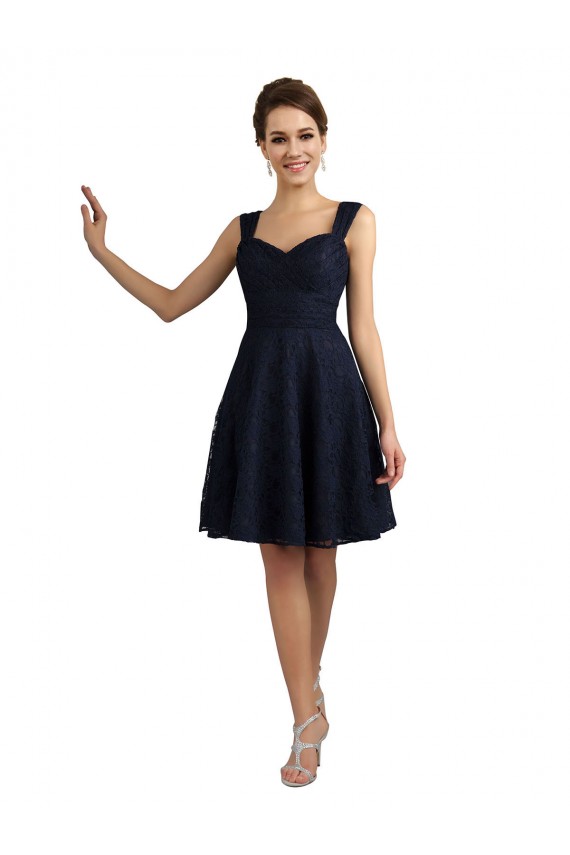 Fournisseurs de Bleu marine foncé Trapèze Dentelle Courte Robes demoiselle d'honneur / Robes de cocktail
